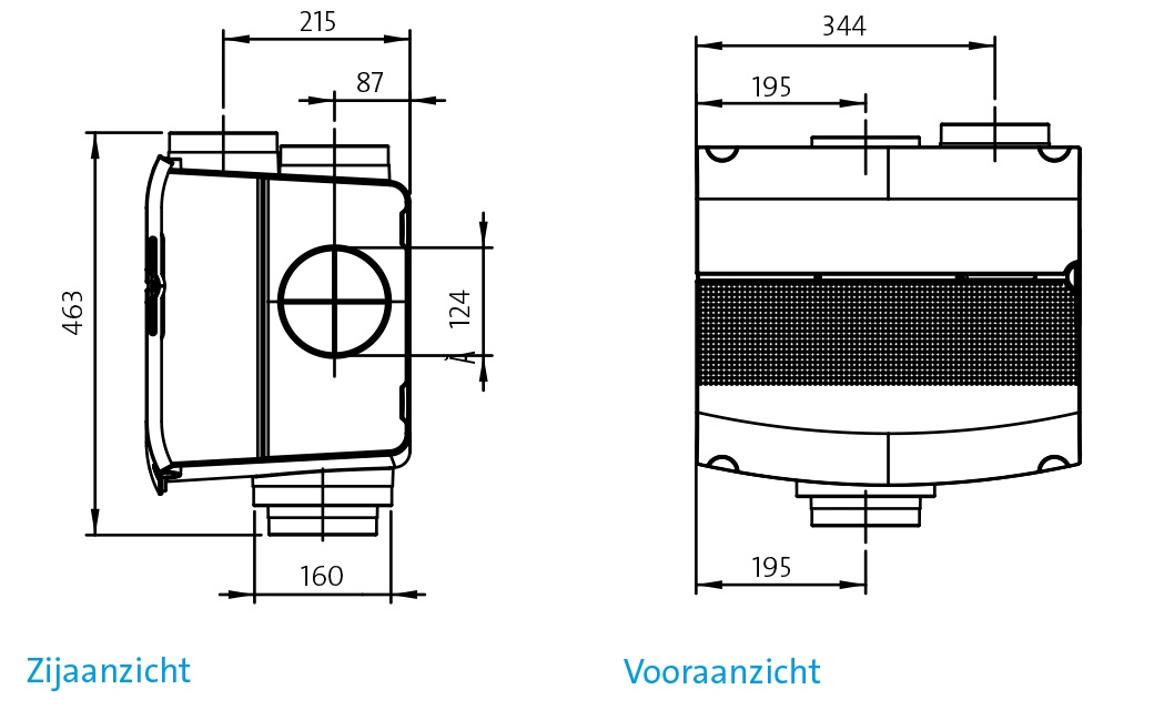 Orcon MVS-15RH CO2B afmetingen